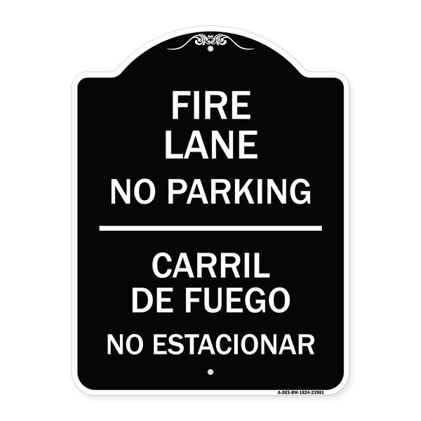 Fire Lane No Parking Carril De Fuege No Esta Conar Heavy-Gauge Alum Sign, 24" x 18", BW-1824-23981